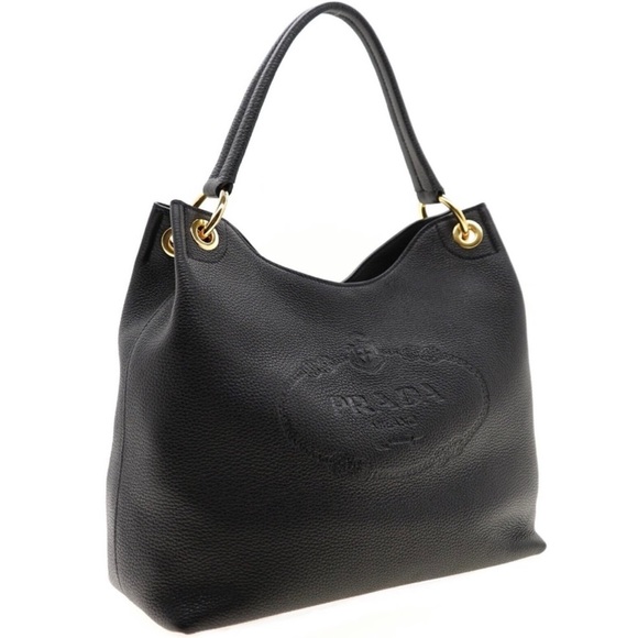 Prada Hobo Shoulder Handbag. Soft pebble black leather. Perfect/New condition. - Picture 3 of 6
